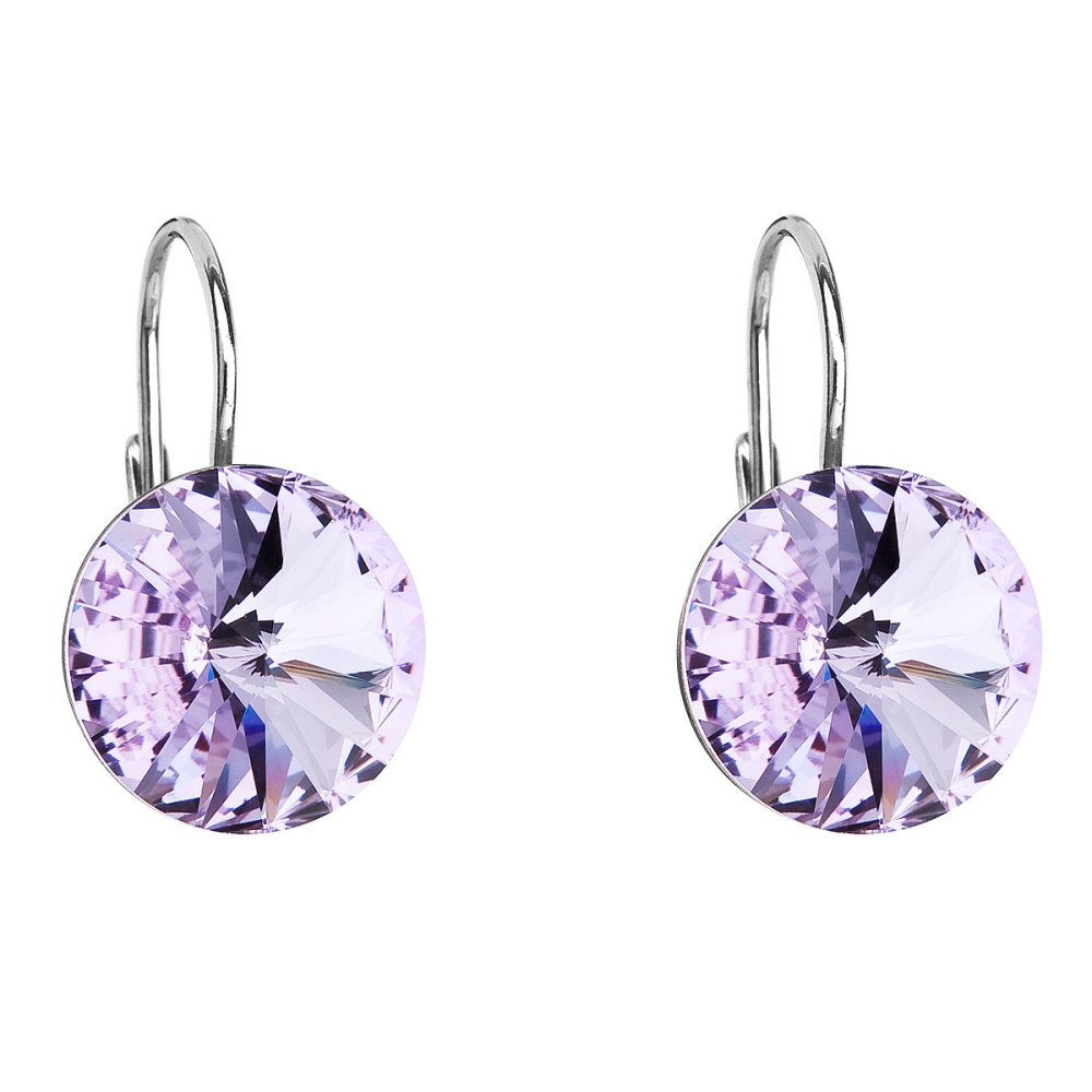 Stříbrné náušnice visací s krystaly Swarovski fialové kulaté 31106.3 Violet