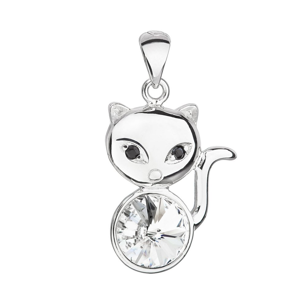 Stříbrný přívěsek s krystalem Swarovski bílá kočka 34235.1 Krystal