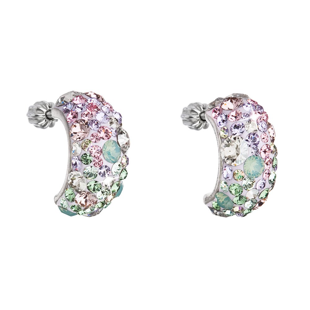 Stříbrné náušnice visací s krystaly Swarovski mix barev půlkruh 31164.3 Sakura