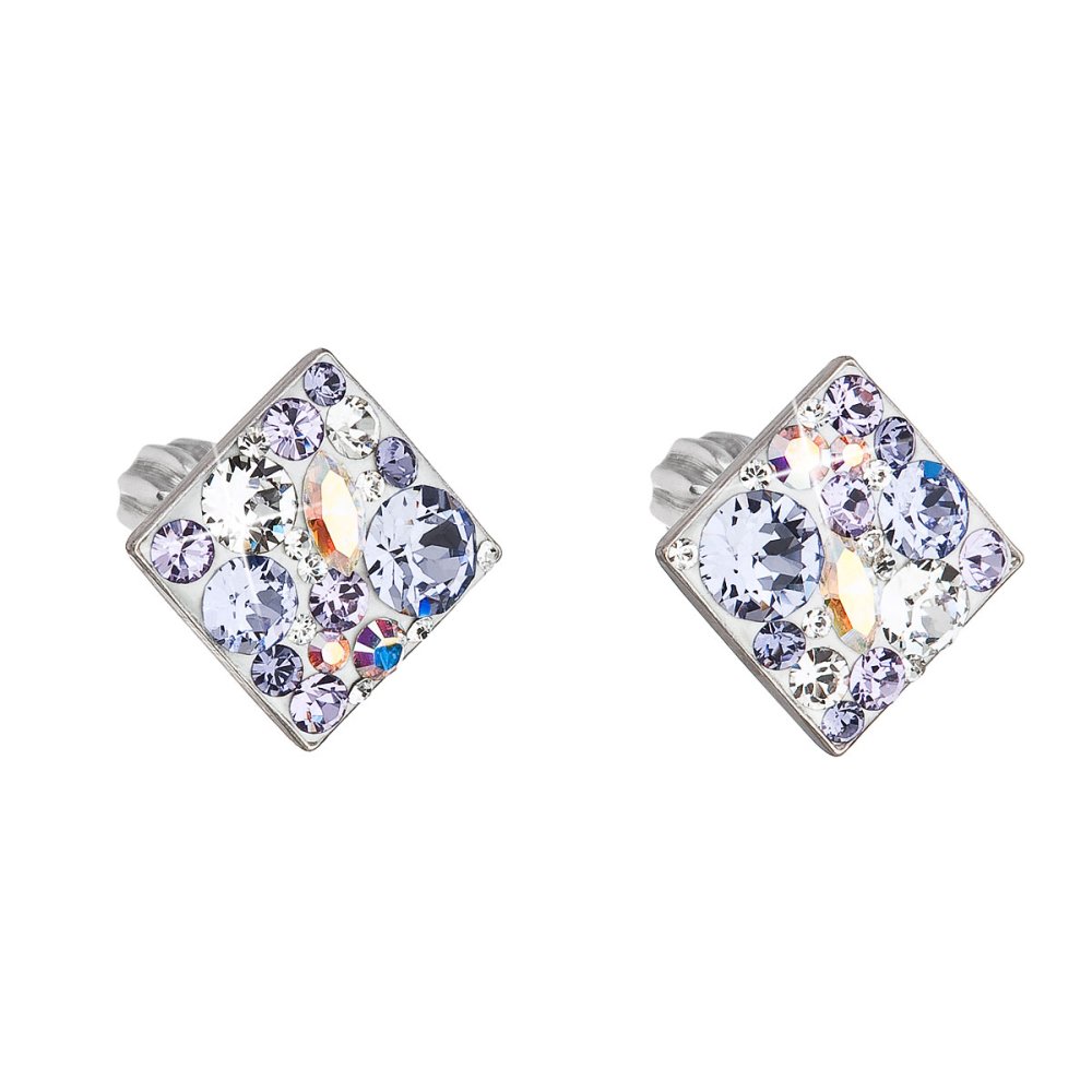 Stříbrné náušnice pecka s krystaly Swarovski fialový kosočtverec 31169.3 Violet
