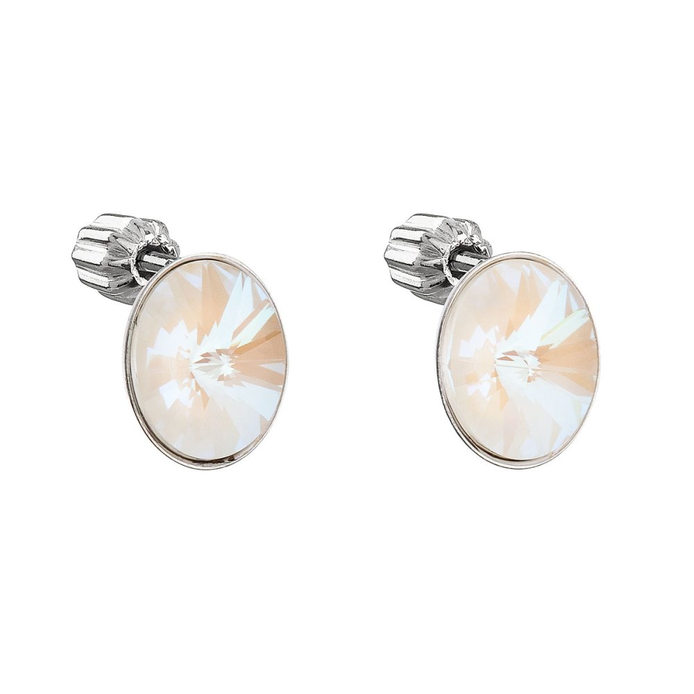 Stříbrné náušnice pecka s krystaly Swarovski bílý ovál 31274.4 Light Grey Delite