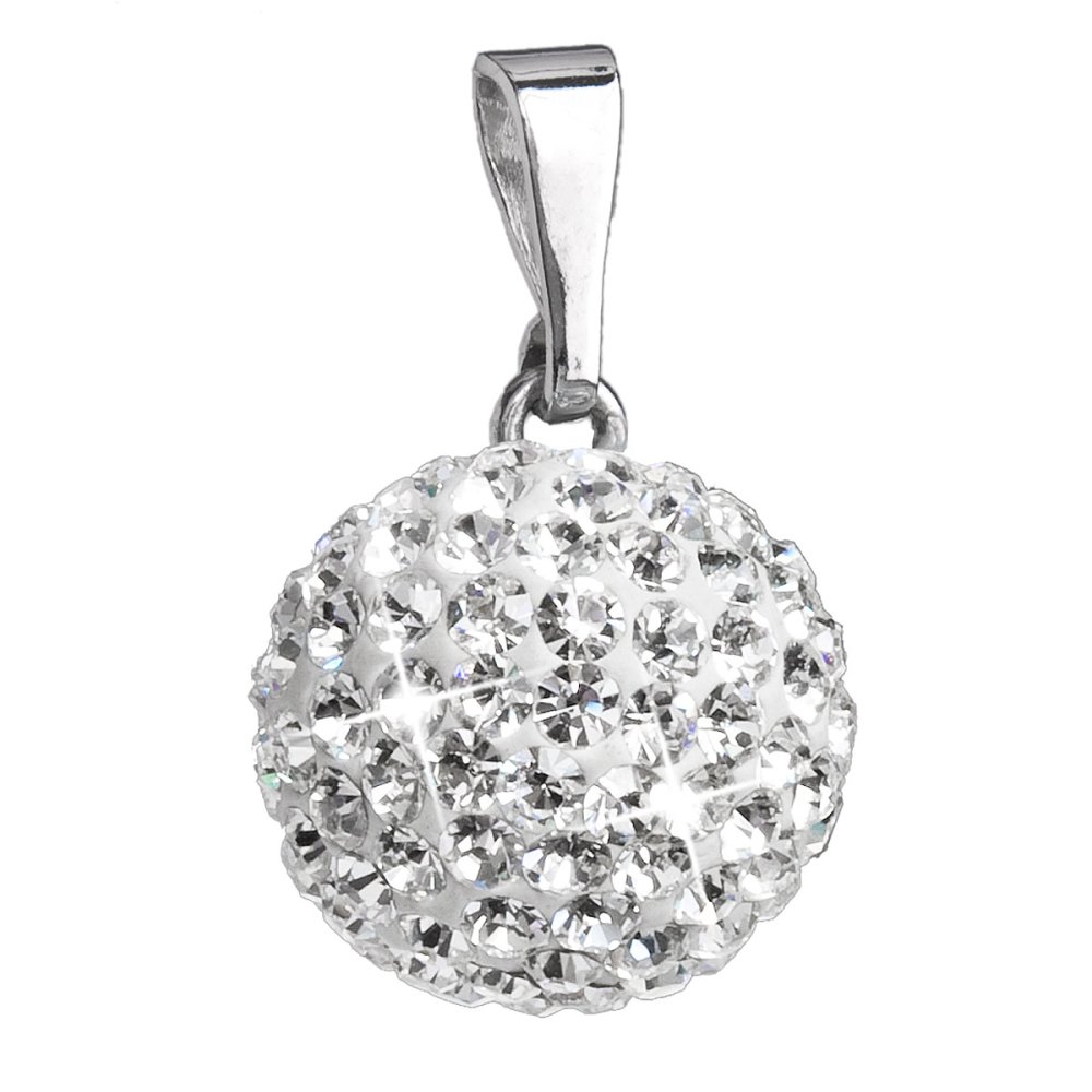 Levně Stříbrný přívěsek s krystaly Swarovski bílý kulatý 34080.1 Krystal