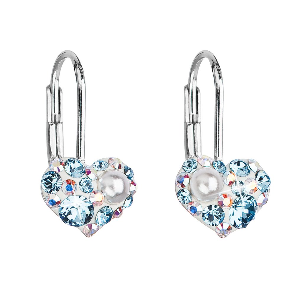 Levně Stříbrné náušnice visací s krystaly Swarovski modré srdce 31125.9 Aqua Opal