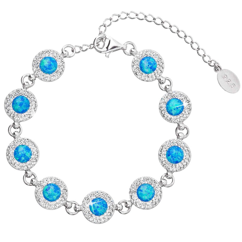 Levně Stříbrný náramek se syntetickým opálem a s křišťály Preciosa modrý 33105.1 Blue s. Opal