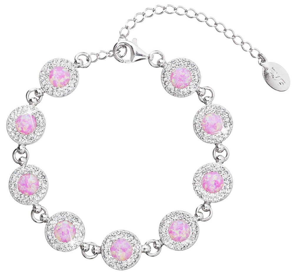 Levně Stříbrný náramek se syntetickým opálem a s křišťály Preciosa růžový 33105.1 Pink s. Opal
