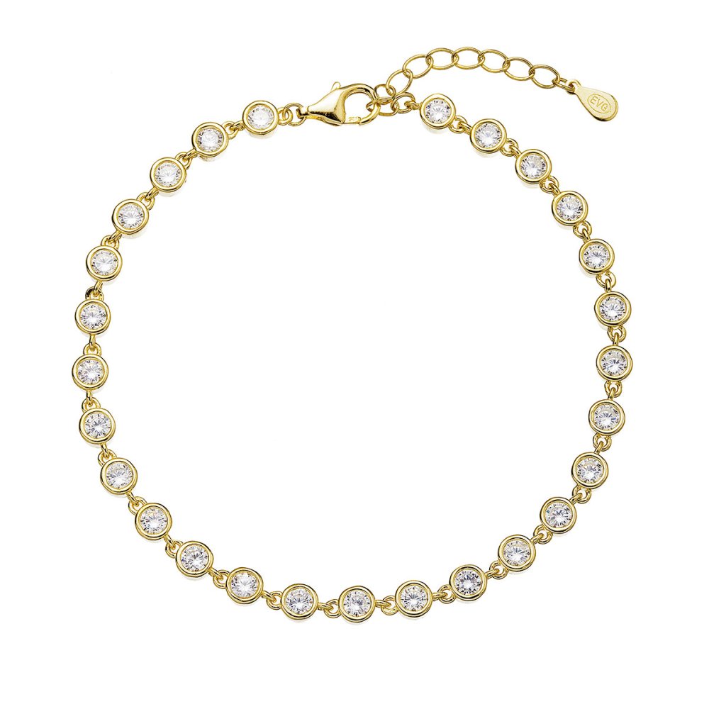 Levně Pozlacený stříbrný náramek řetízek osázený kulatými zirkony bílý 13027.1 crystal Au plating