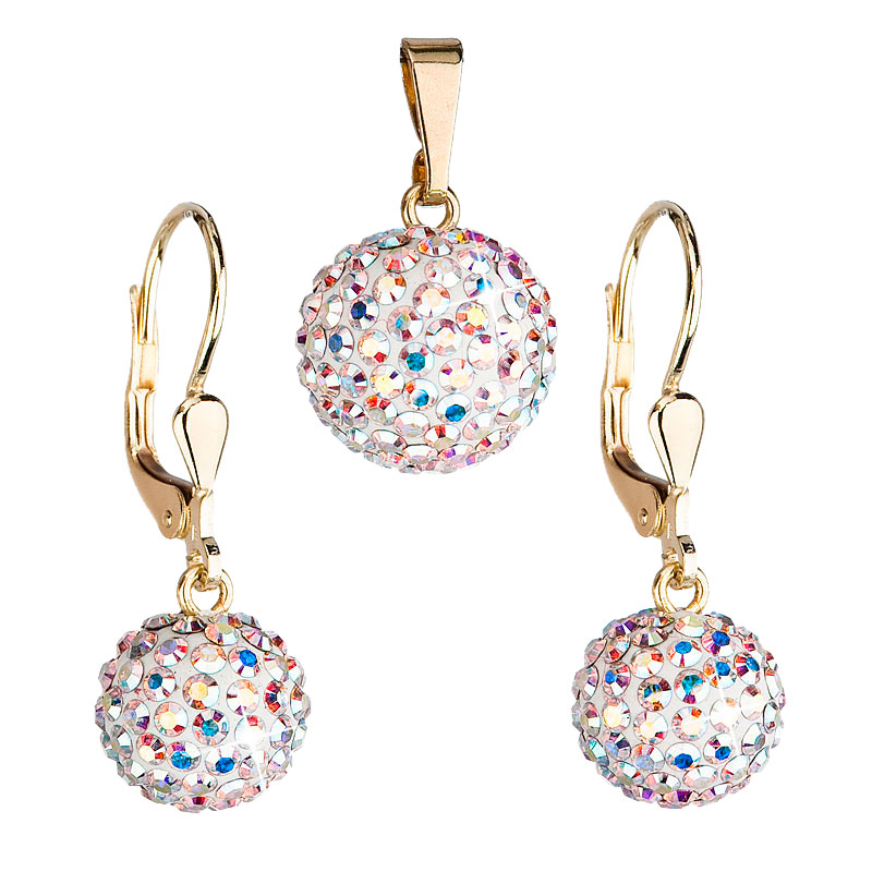 Zlatá 14 karátová sada šperků s krystaly Swarovski náušnice a přívěsek AB efekt 939072.2