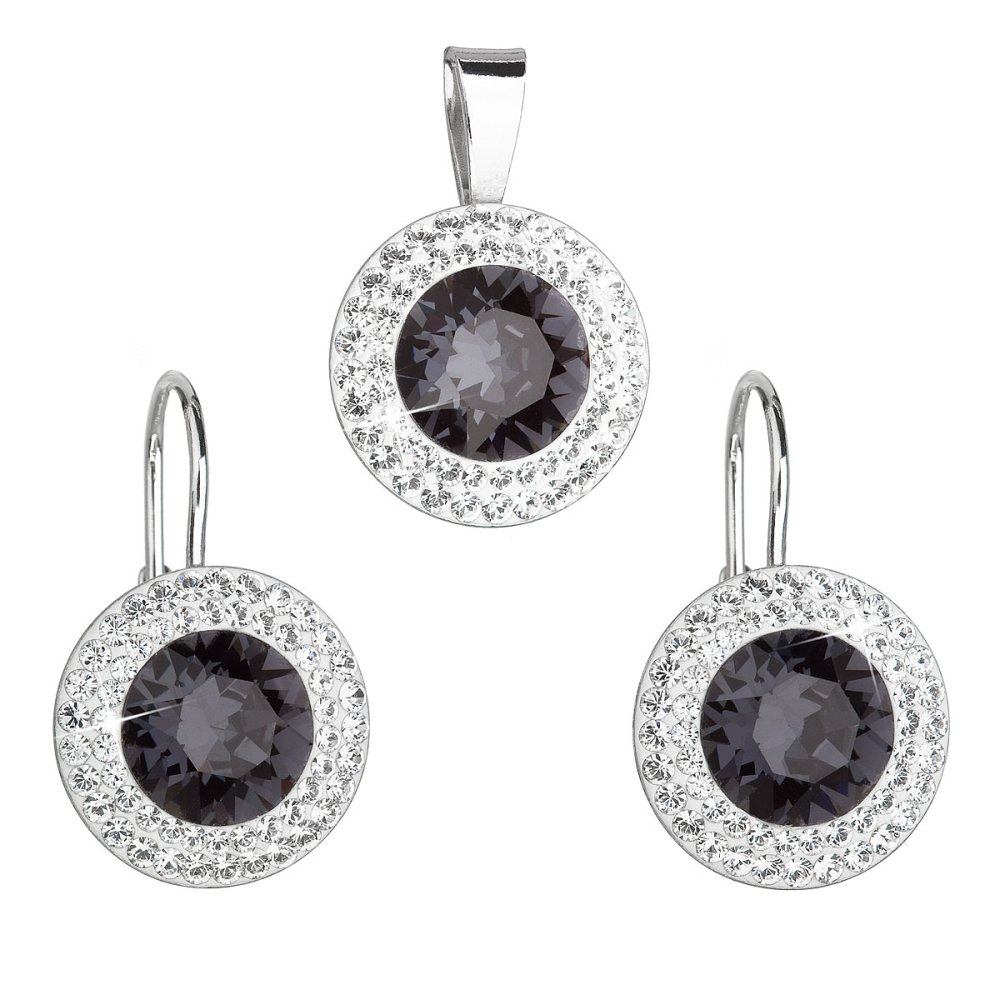 Levně Sada šperků s krystaly Swarovski náušnice a přívěsek černé kulaté 39107.3 Graphite