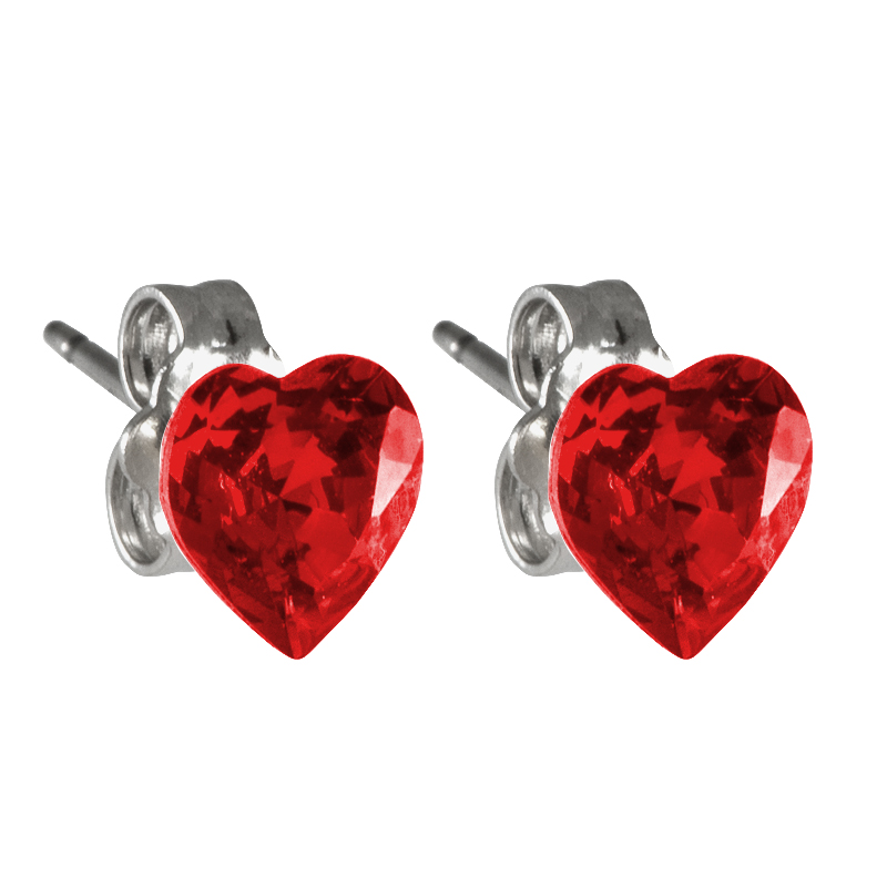 Náušnice se Swarovski Elements srdíčko, světle červené, pecky