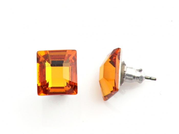 Náušnice se Swarovski Elements čtverec Topaz 10 mm