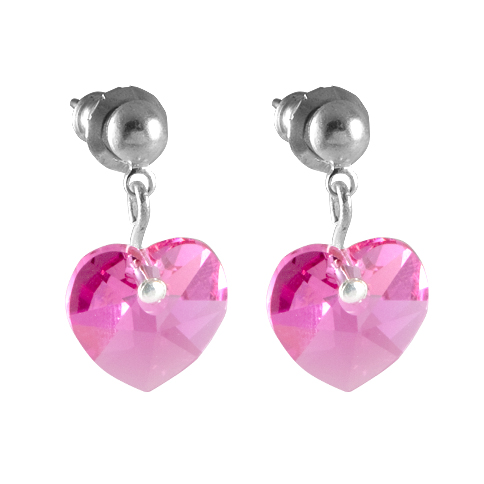 Náušnice se Swarovski Elements, visací, tvar srdce, růžová, 793902r
