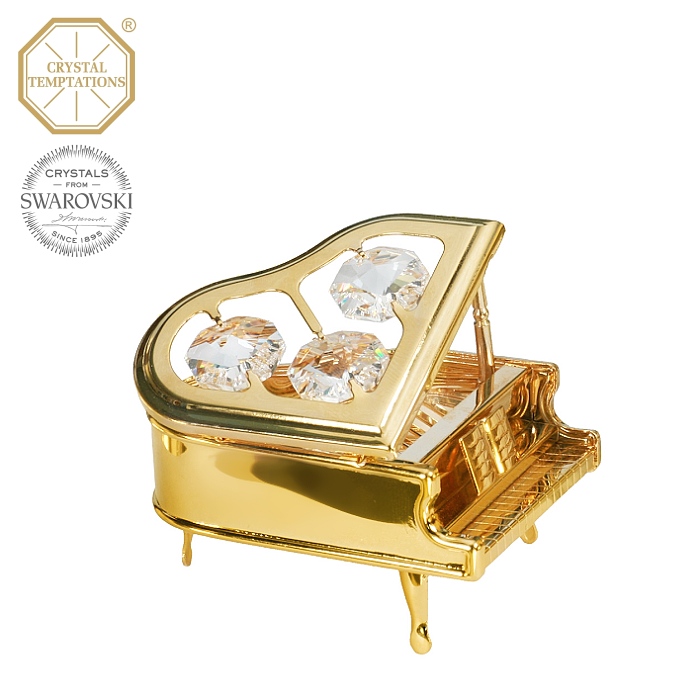 Levně Kovová pozlacená figurka Piano s bílými krystaly Swarovski Elements