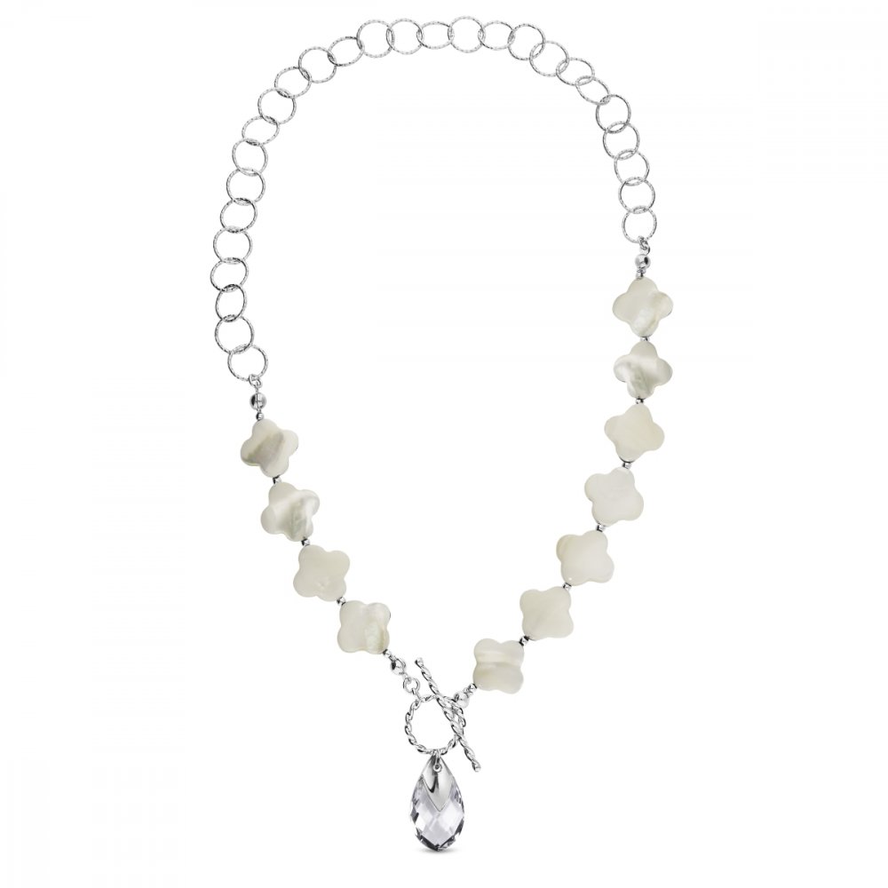 Stříbrný náhrdelník bílý Clover N6106C1MPW Krystal