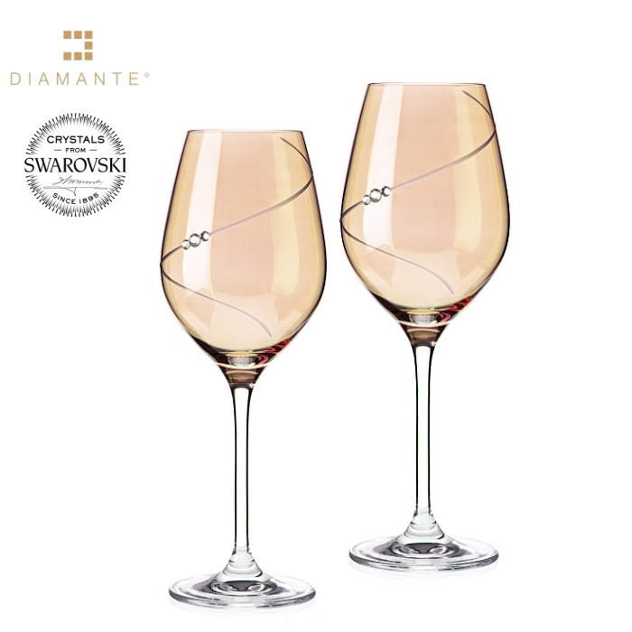 Levně Sklenice na bílé víno zlaté se Swarovski Elements Amber 360 ml