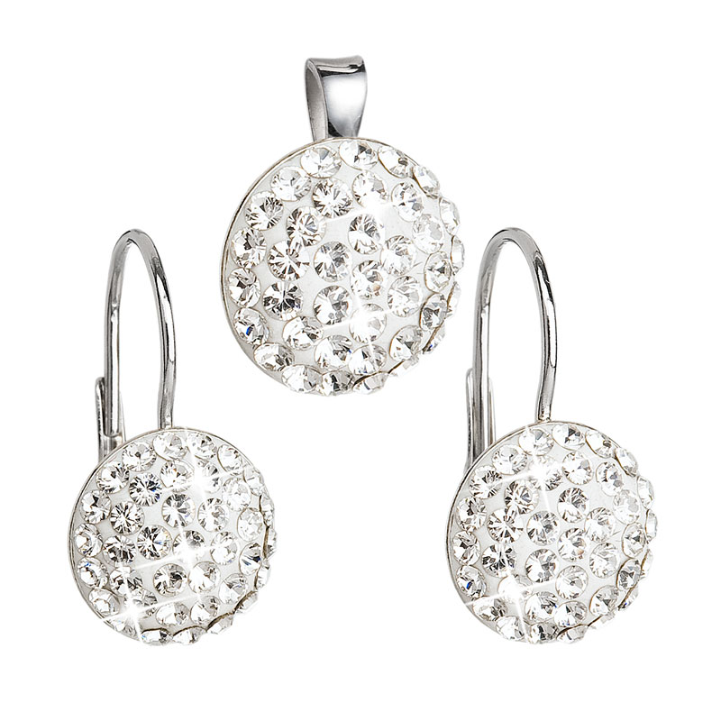 Sada šperků s krystaly Swarovski náušnice a přívěsek bílé kulaté 39086.1 Krystal