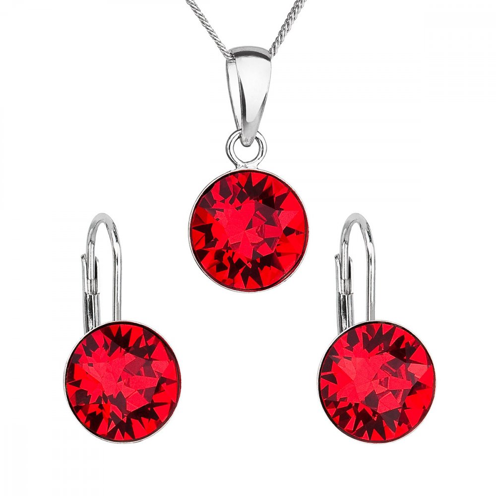 Sada šperků s krystaly Swarovski náušnice, řetízek a přívěsek červené kulaté 39140.3 Light Siam
