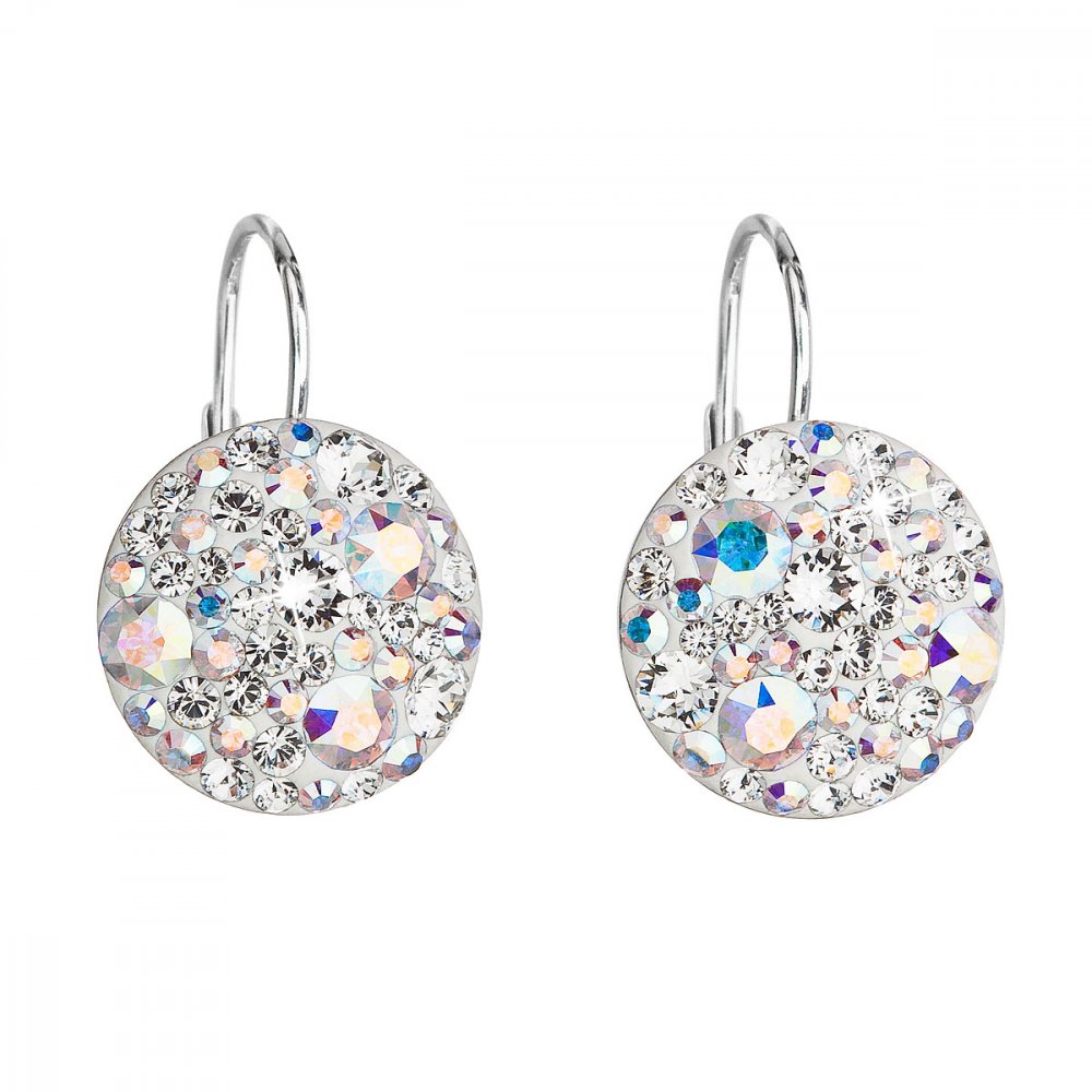 Stříbrné náušnice visací s krystaly Swarovski ab efekt kulaté 31176.2 AB