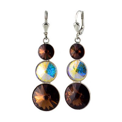 Náušnice Rivoli se Swarovski Elements s třemi kameny Smoked Topaz