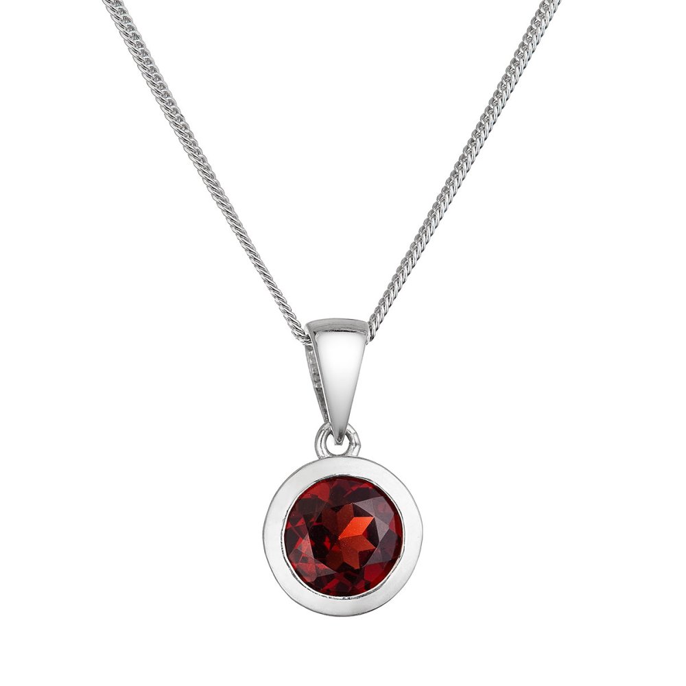 Stříbrný náhrdelník s pravým minerálním kamenem rudý 12081.3 garnet