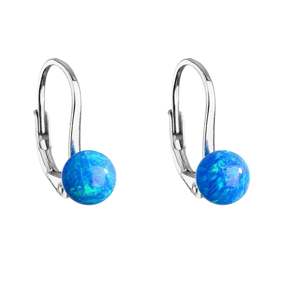 Levně Stříbrné visací náušnice se syntetickým opálem modré kulaté 11242.3 Blue s. Opal