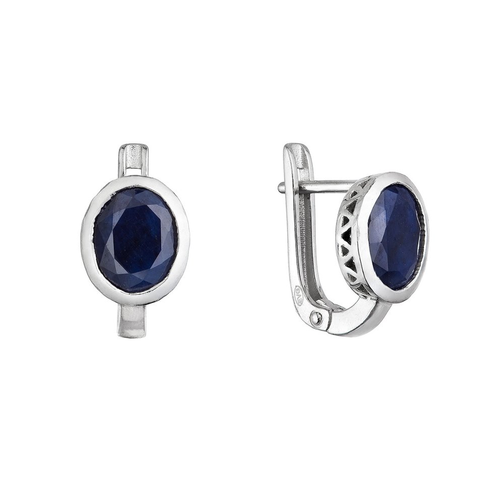 Levně Stříbrné náušnice s pravými minerálními kameny temně modré 11493.3 dark sapphire