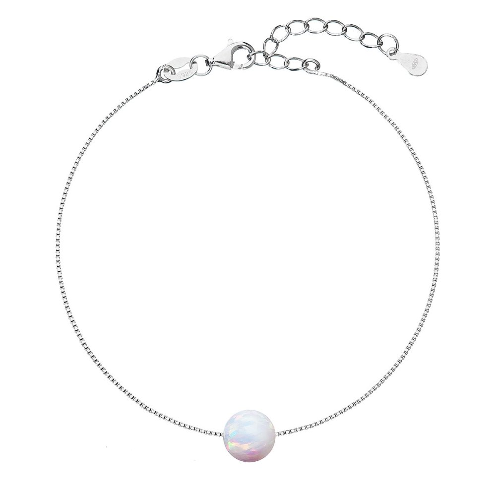 Stříbrný náramek se syntetickým opálem bílý kulatý 13019.1 White s. Opal