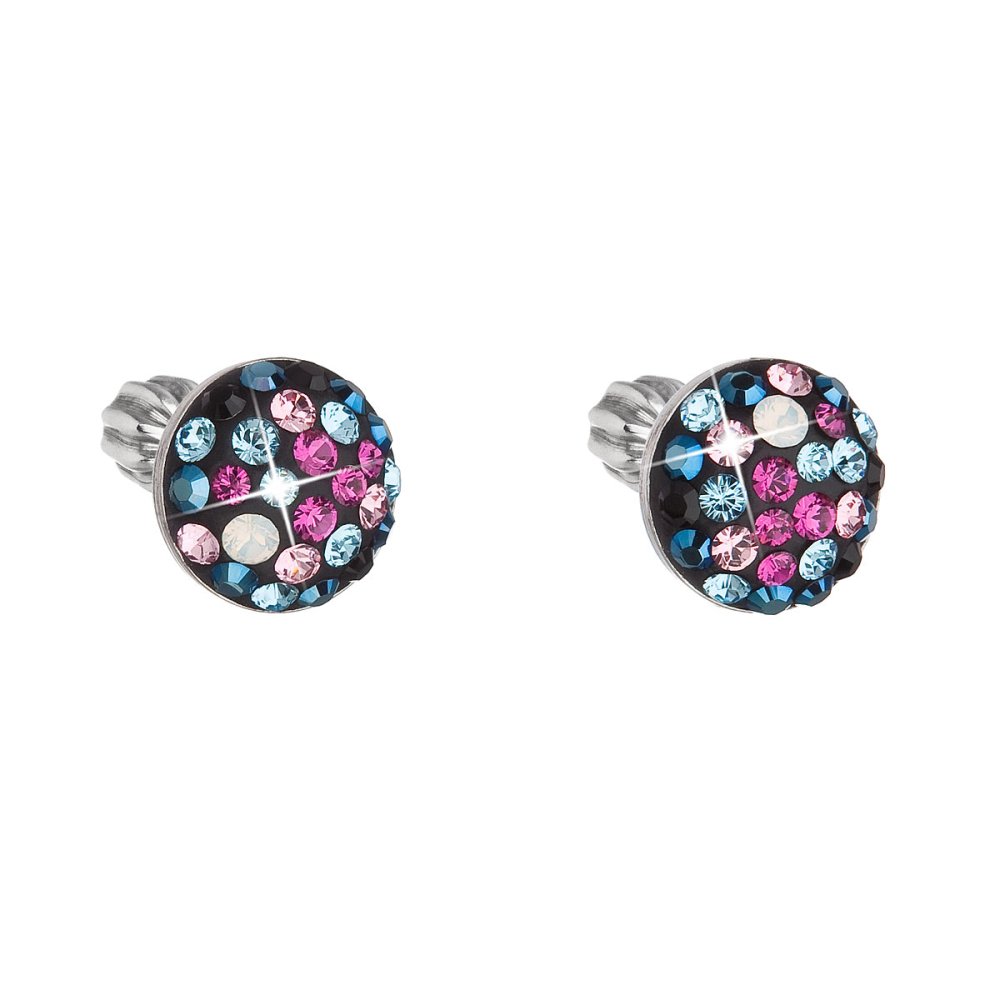 Levně Stříbrné náušnice pecka s krystaly Swarovski mix barev kulaté 31336.4 Galaxy