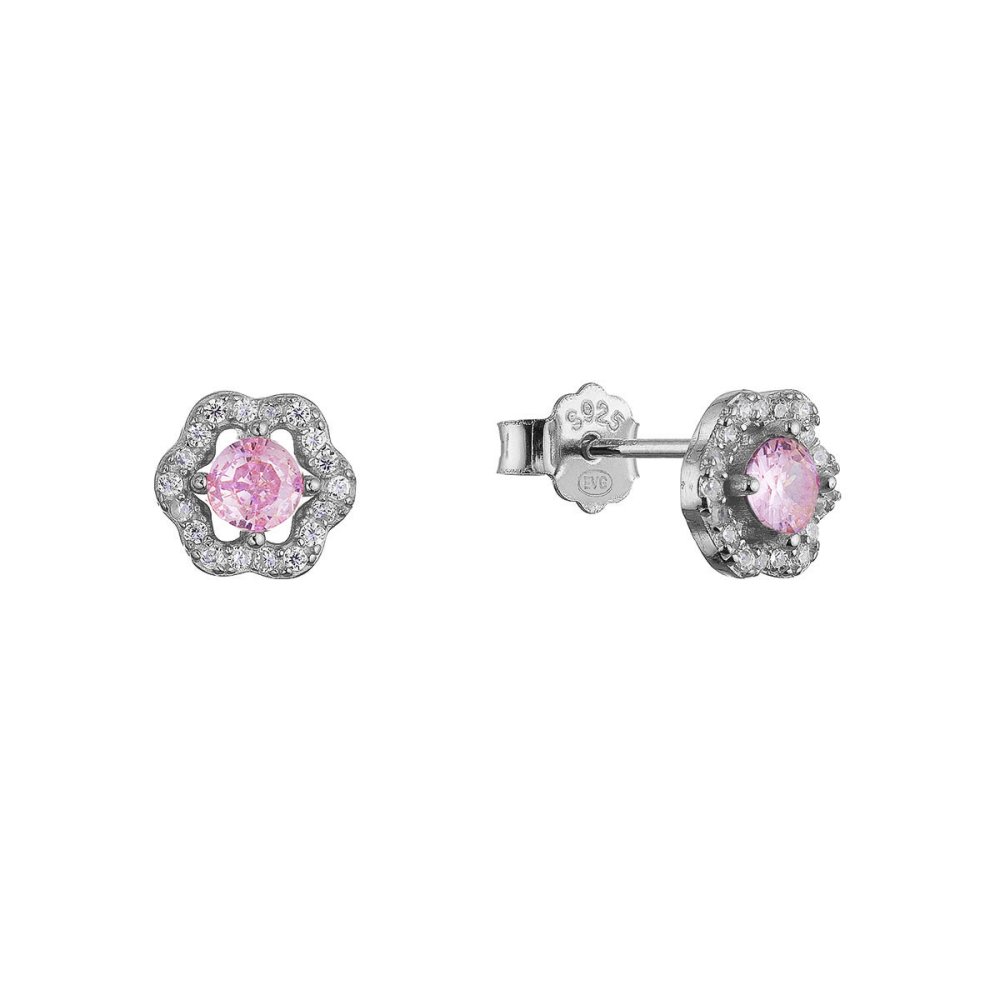 Stříbrné náušnice kytičky s růžovým zirkonem 11702.3 rose