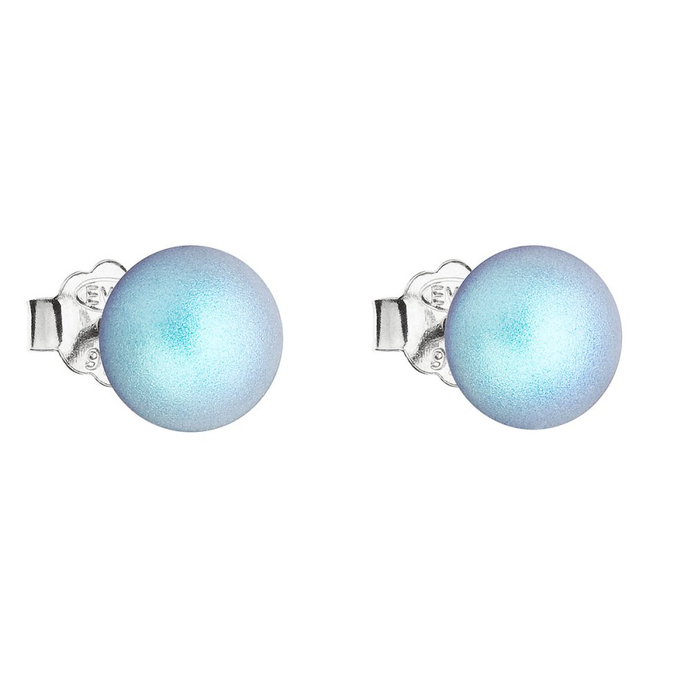Stříbrné náušnice pecka se světle modrou matnou perlou 31142.3 Light Blue