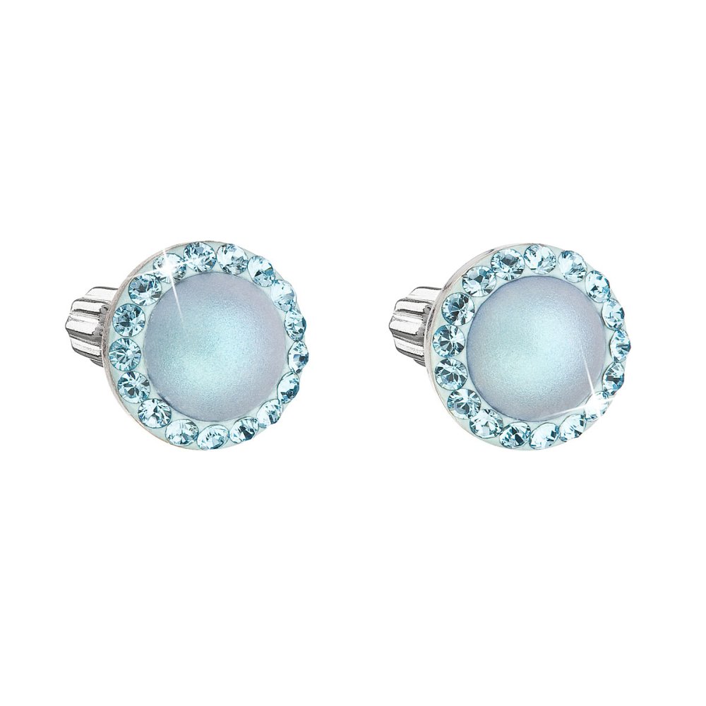 Levně Stříbrné náušnice pecka s krystaly Swarovski a světle modrou matnou perlou kulaté 31314.3 Light Blue