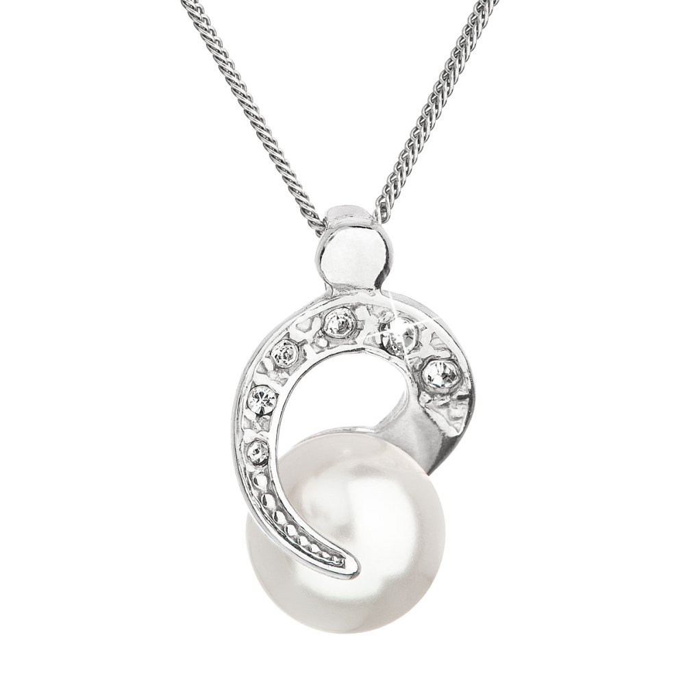Levně Stříbrný náhrdelník s perlou Swarovski bílý kulatý 32048.1 Bílá