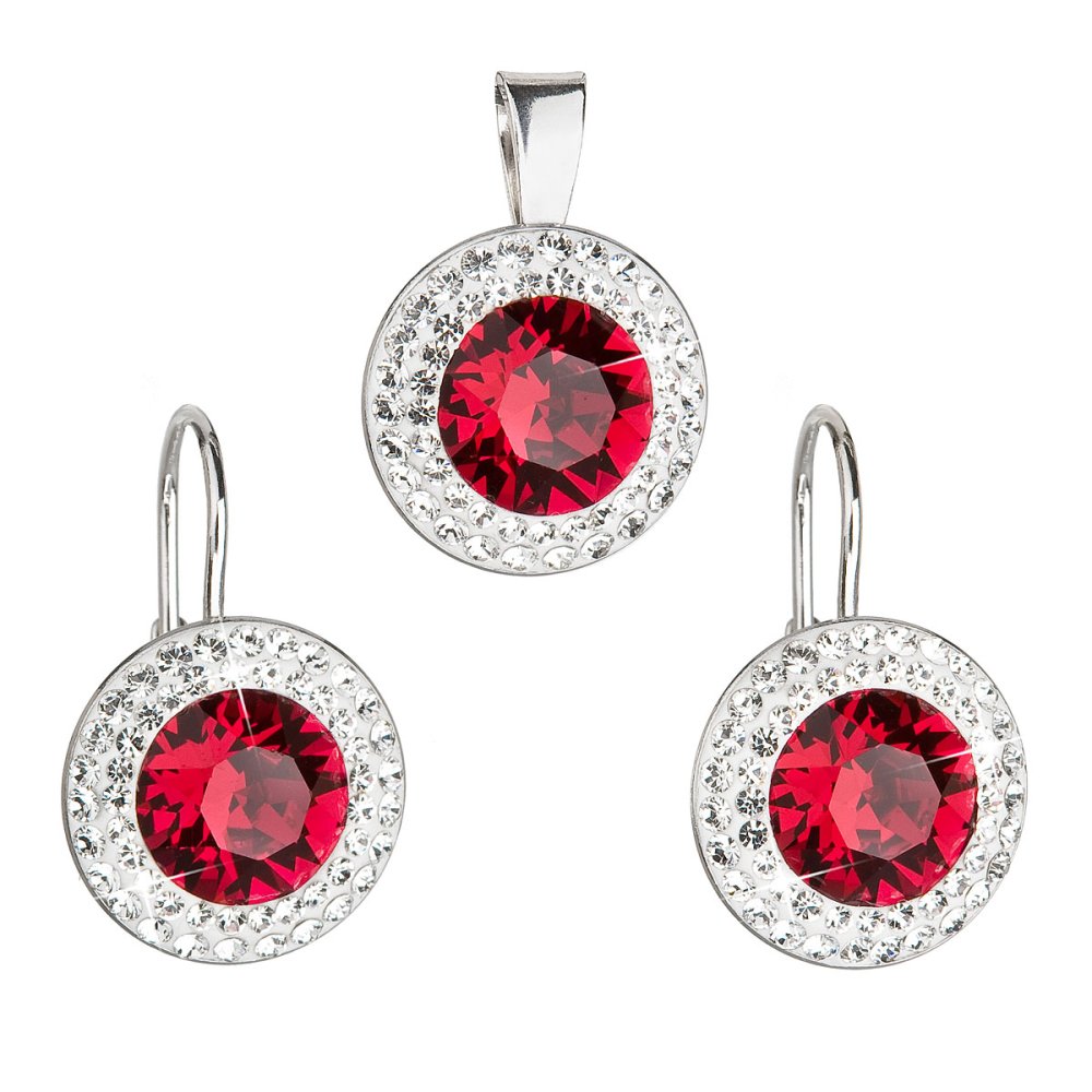 Levně Sada šperků s krystaly Swarovski náušnice a přívěsek červené kulaté 39107.3 Ruby