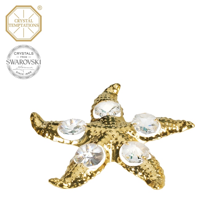 Levně Kovová pozlacená figurka Mořská Hvězda s bílými krystaly Swarovski Elements
