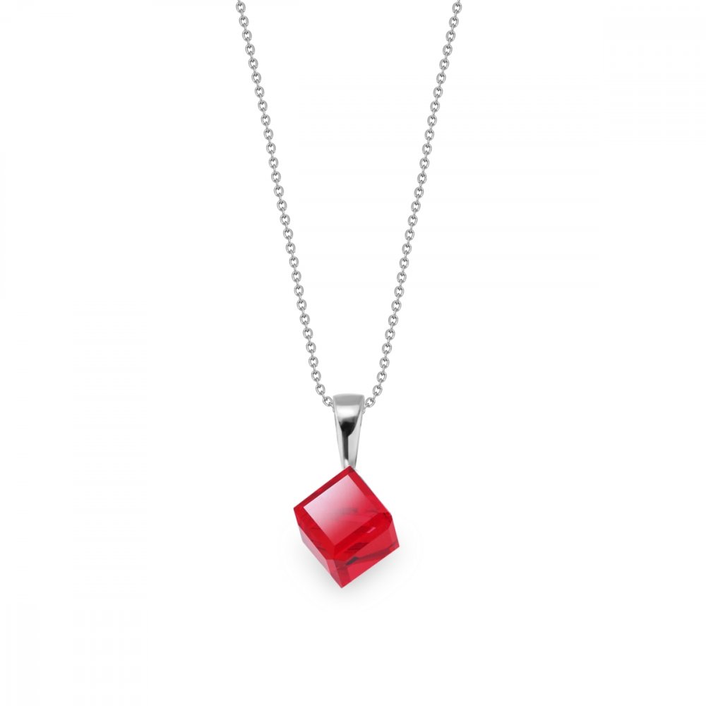 Levně Náhrdelník se Swarovski Elements červená kostka Siam 6 mm