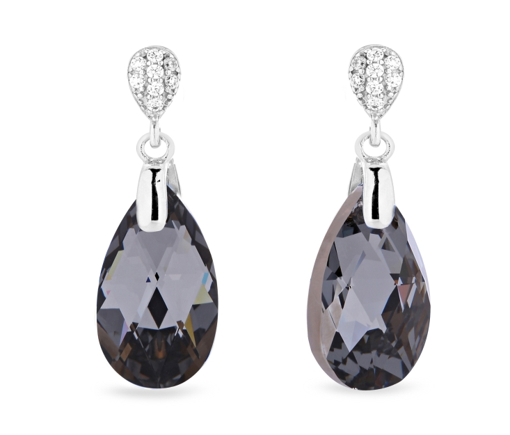 Stříbrné náušnice s krystaly Swarovski Elements šedá kapka Dainty Drop KW610616SN Silver Night