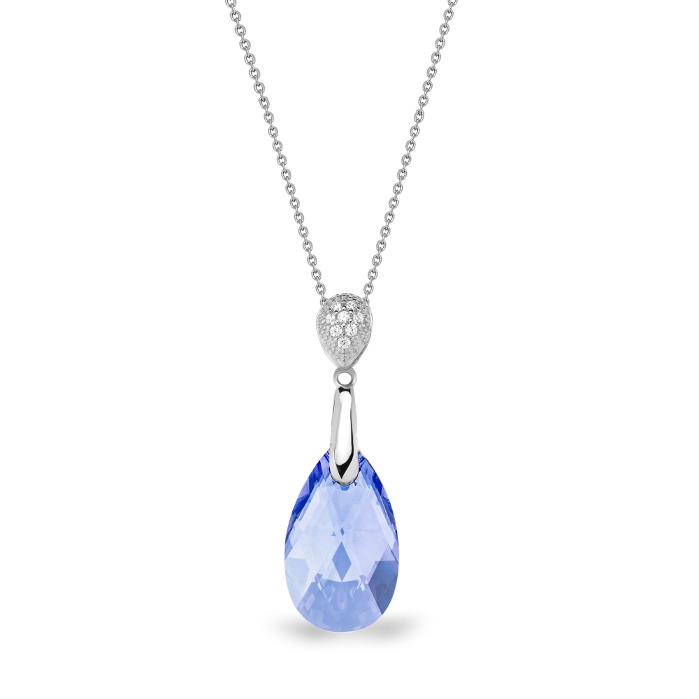Stříbrný náhrdelník se Swarovski Elements modrá kapka Dainty Drop N610616LS Light Sapphire