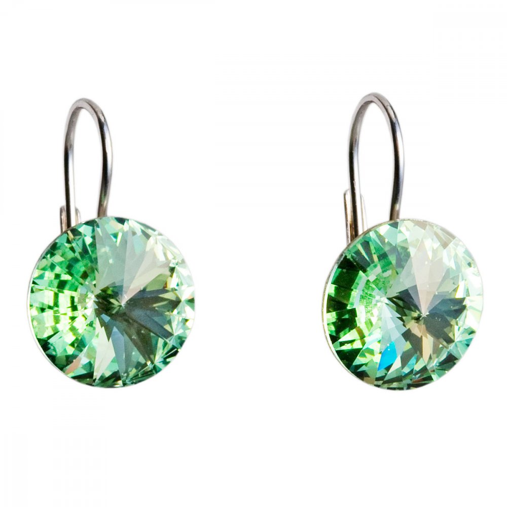 Stříbrné náušnice visací s krystaly Swarovski zelené kulaté 31106.3 Chrysolite