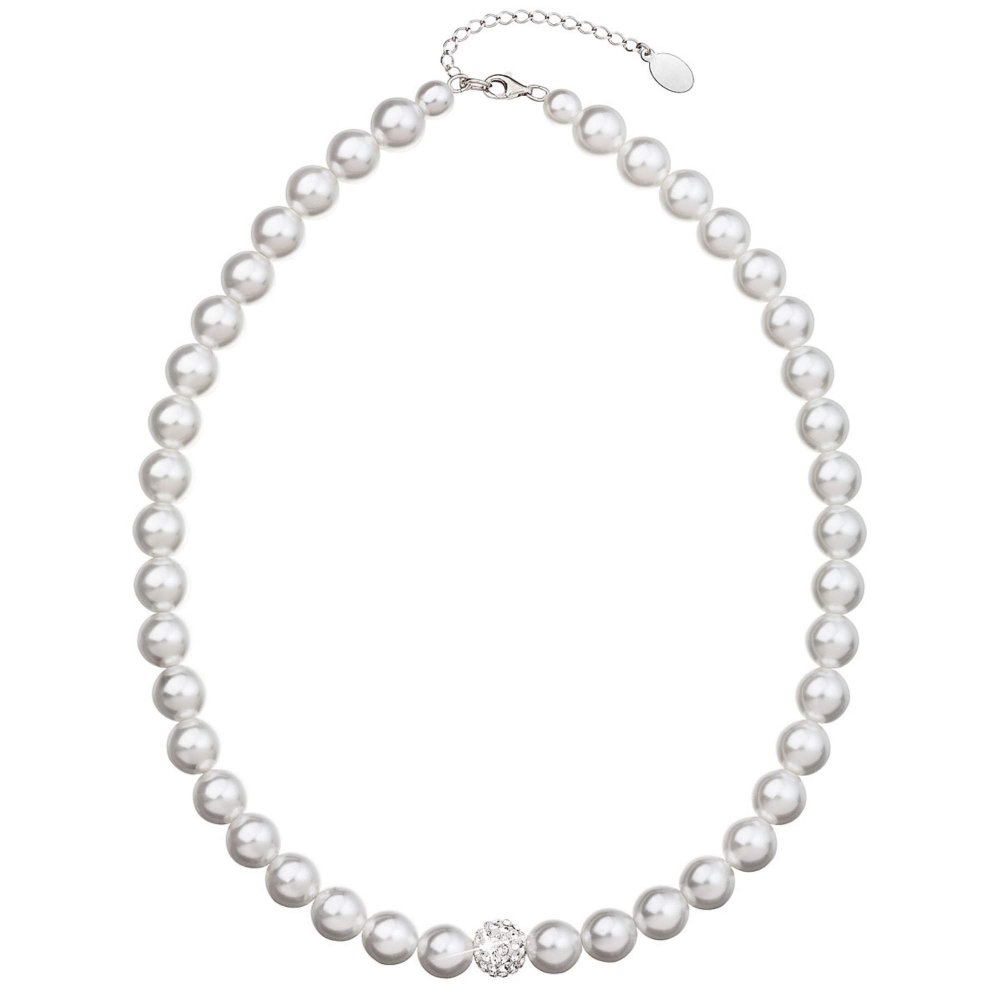 Perlový náhrdelník s křišťály Preciosa 32011.1 Bílá,Perlový náhrdelník s křišťály Preciosa 32011.1 Bílá