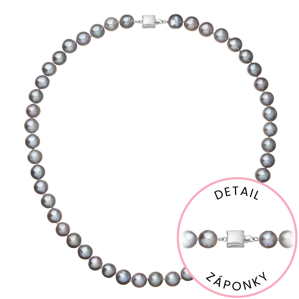 Perlový náhrdelník z říčních perel se zapínáním z bílého 14 karátového zlata 822028.3/9268B grey,Perlový náhrdelník z říčních perel se zapínáním z bíl