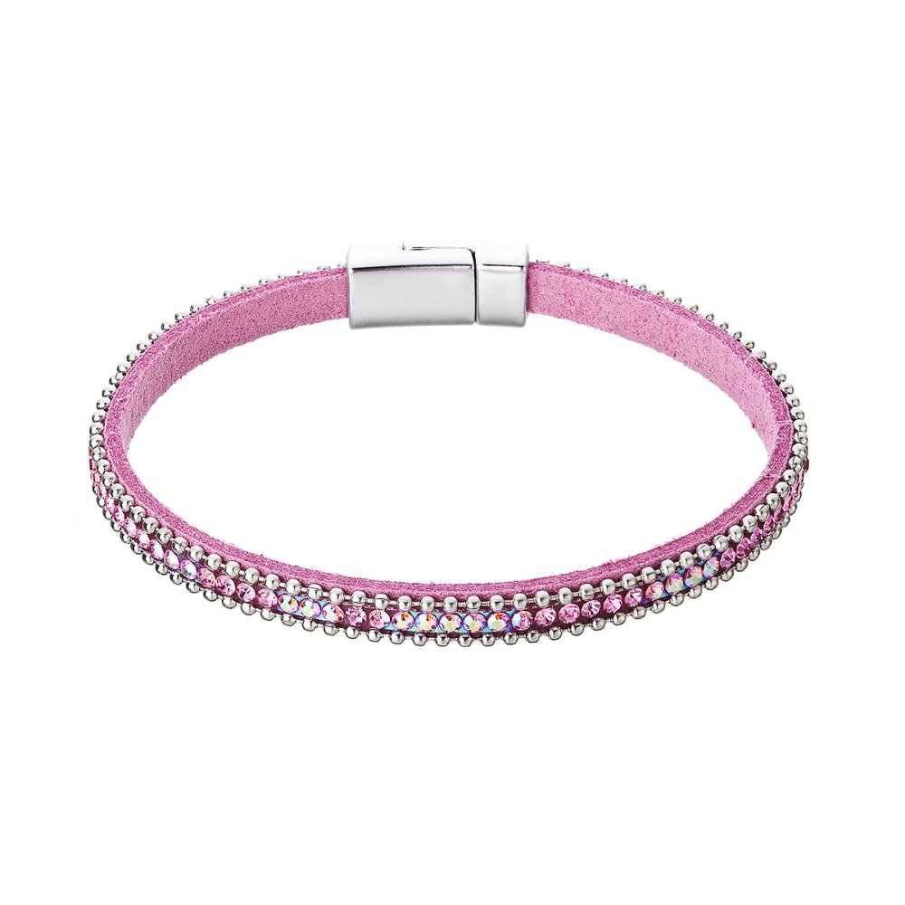 Levně Náramek růžový textilní s krystaly 53007.3 rose