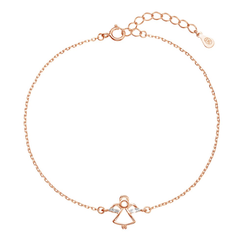 Levně Pozlacený stříbrný ROSE náramek andělíček se zirkony 13028.1 crystal