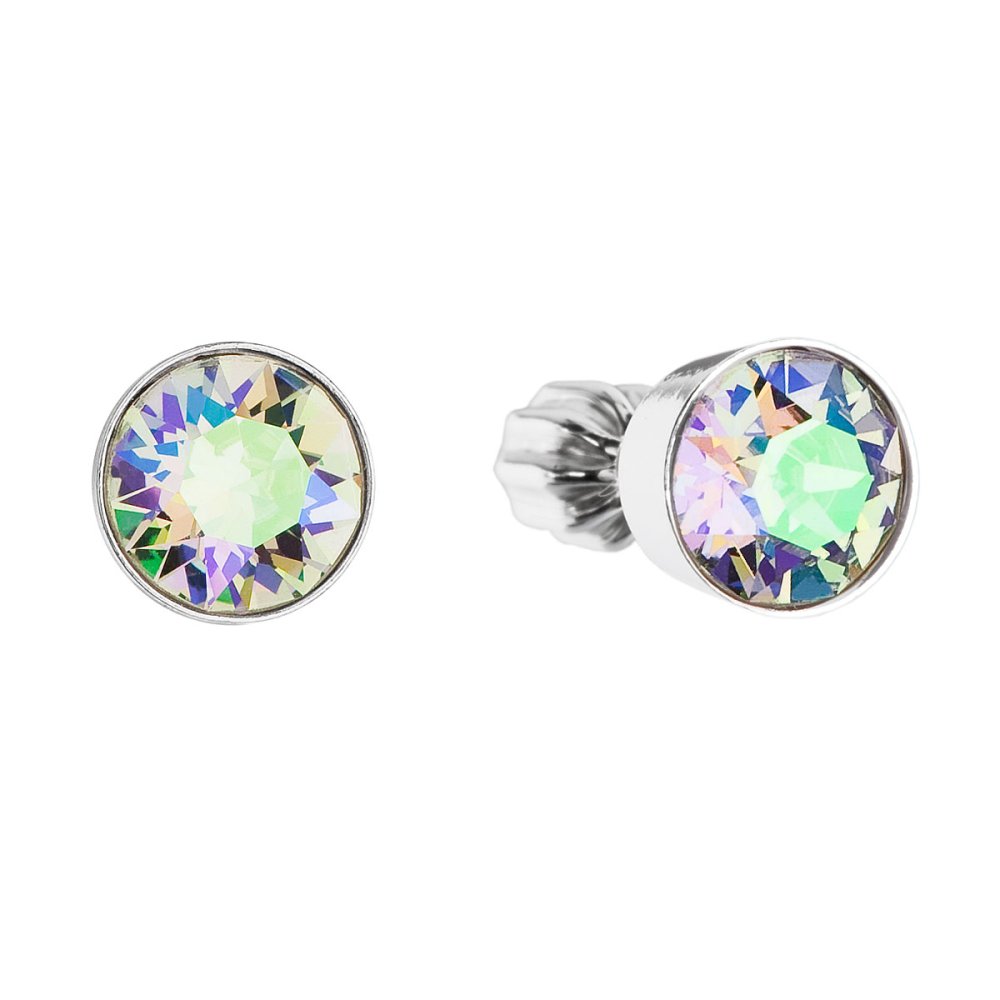 Levně Stříbrné náušnice pecka s krystaly Swarovski zelené kulaté 31113.5 Paradise Shine