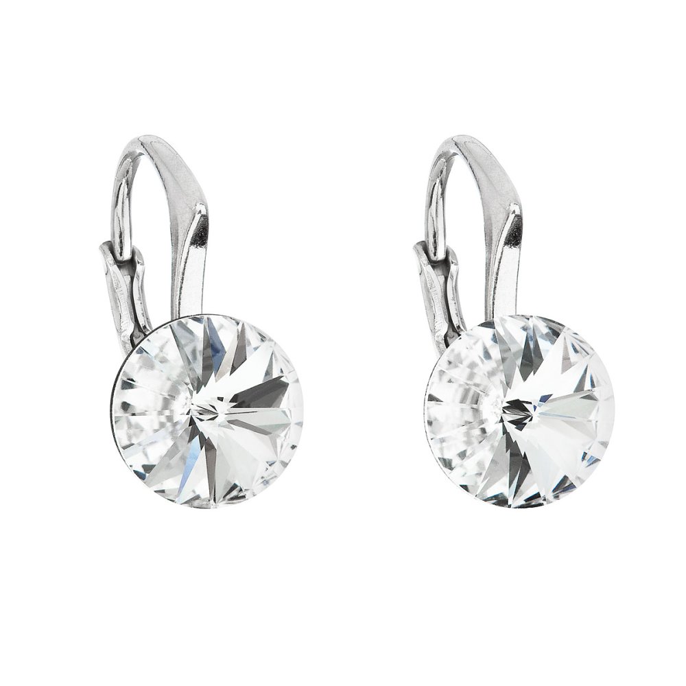 Stříbrné náušnice visací s krystaly Swarovski bílé kulaté 31229.1 Krystal
