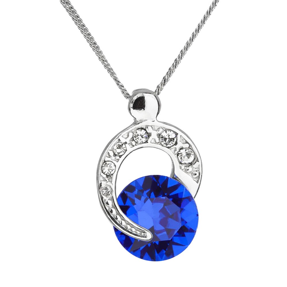 Levně Stříbrný náhrdelník s krystaly Swarovski modrý kulatý 32048.3 Majestic Blue
