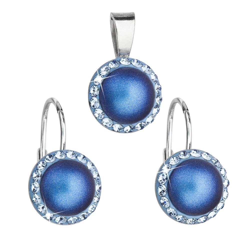 Levně Sada šperků s krystaly Swarovski náušnice a přívěsek s tmavě modrou matnou perlou kulaté 39091.3 Dark Blue