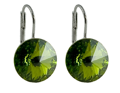 Náušnice tmavě zelené Rivoli se Swarovski Elements Olivine 14 mm