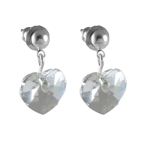 Náušnice se Swarovski Elements, visací, tvar srdce, čiré, 793902-krystal