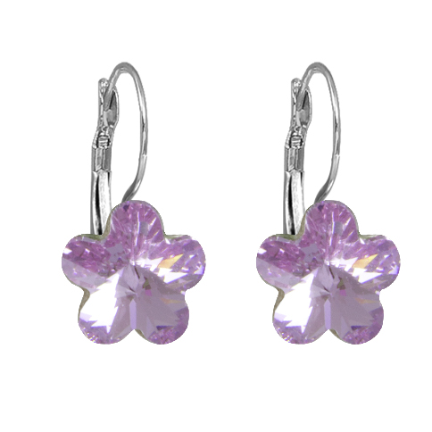 Náušnice Swarovski Elements květinka, visací, světle fialové