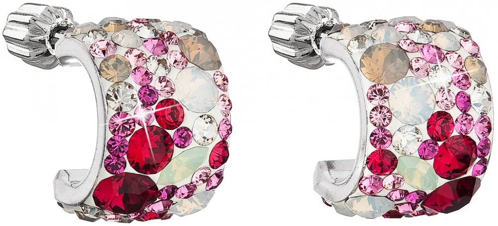 Stříbrné náušnice visací s krystaly Swarovski mix barev půlkruh 31280.3 Sweet Love
