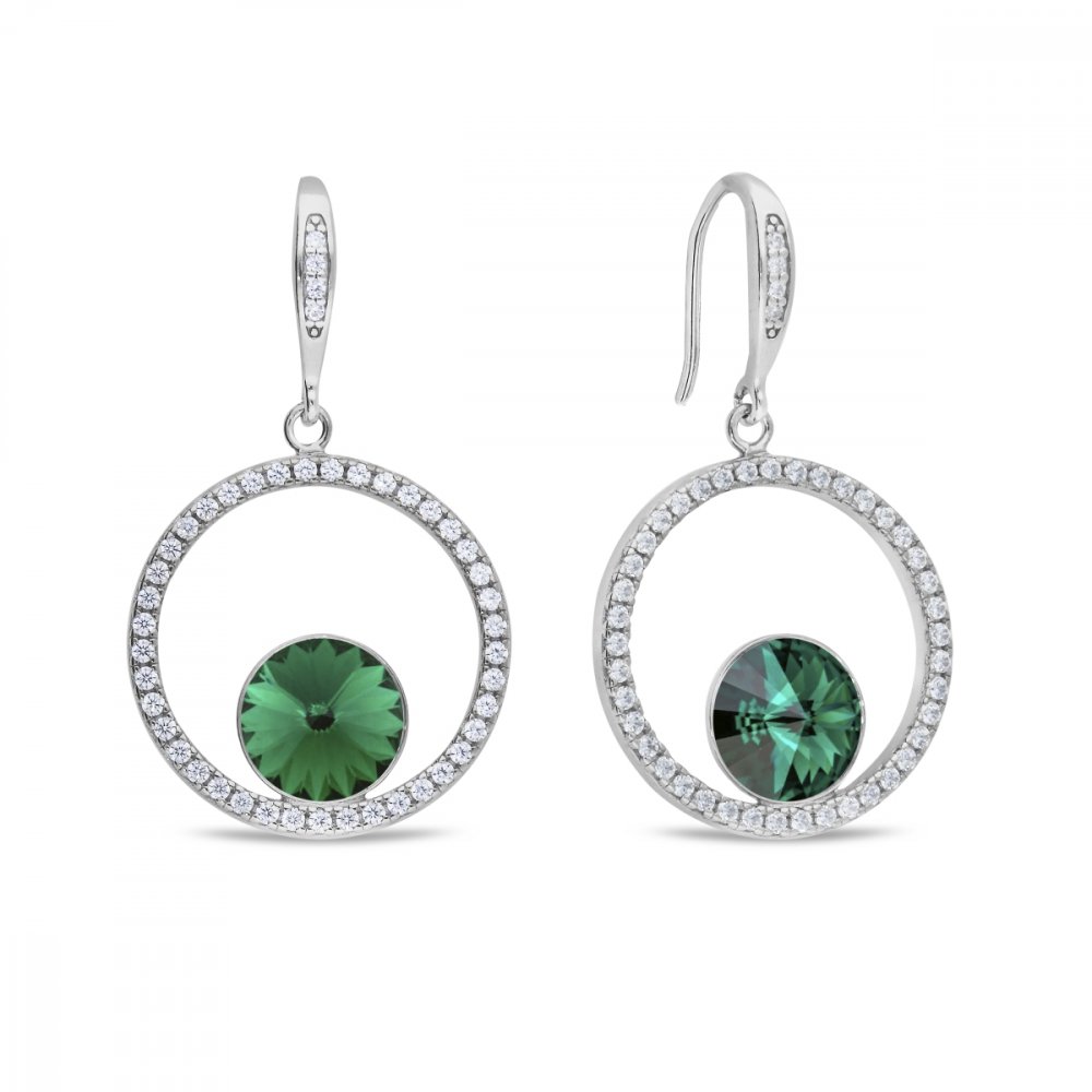 Stříbrné náušnice zelené se Swarovski Elements Orbita KWCD1122SS39EM Emerald